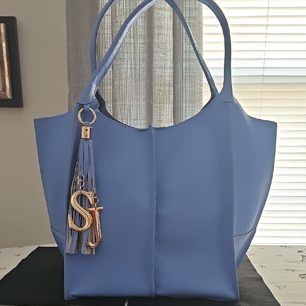Sassy Jones Elegant Blue Tote with Tassel Charm